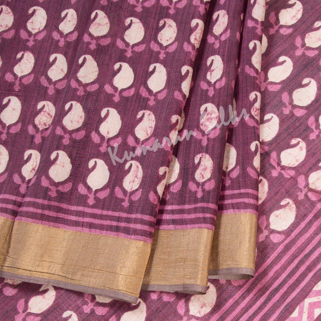 Semi Raw Silk Printed Dark Pink Saree 05 - Kumaran Silks