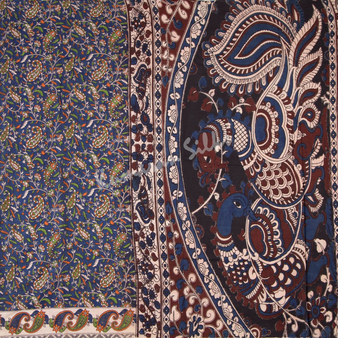 Semi Raw Silk Printed Dark Blue Saree - Kumaran Silks
