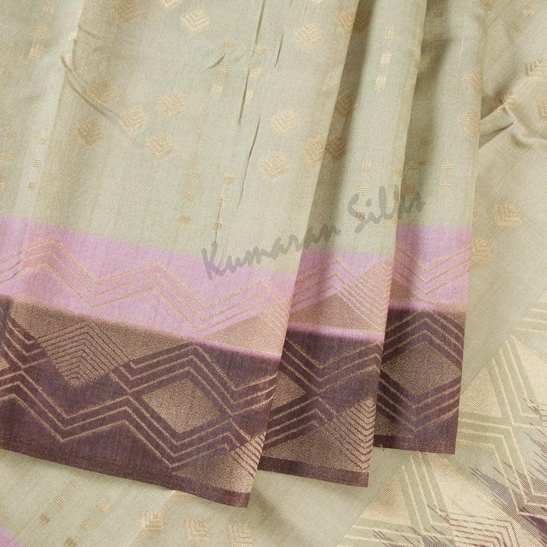 Semi Raw Silk Pista Green Saree With Two Colour Border - Kumaran Silks