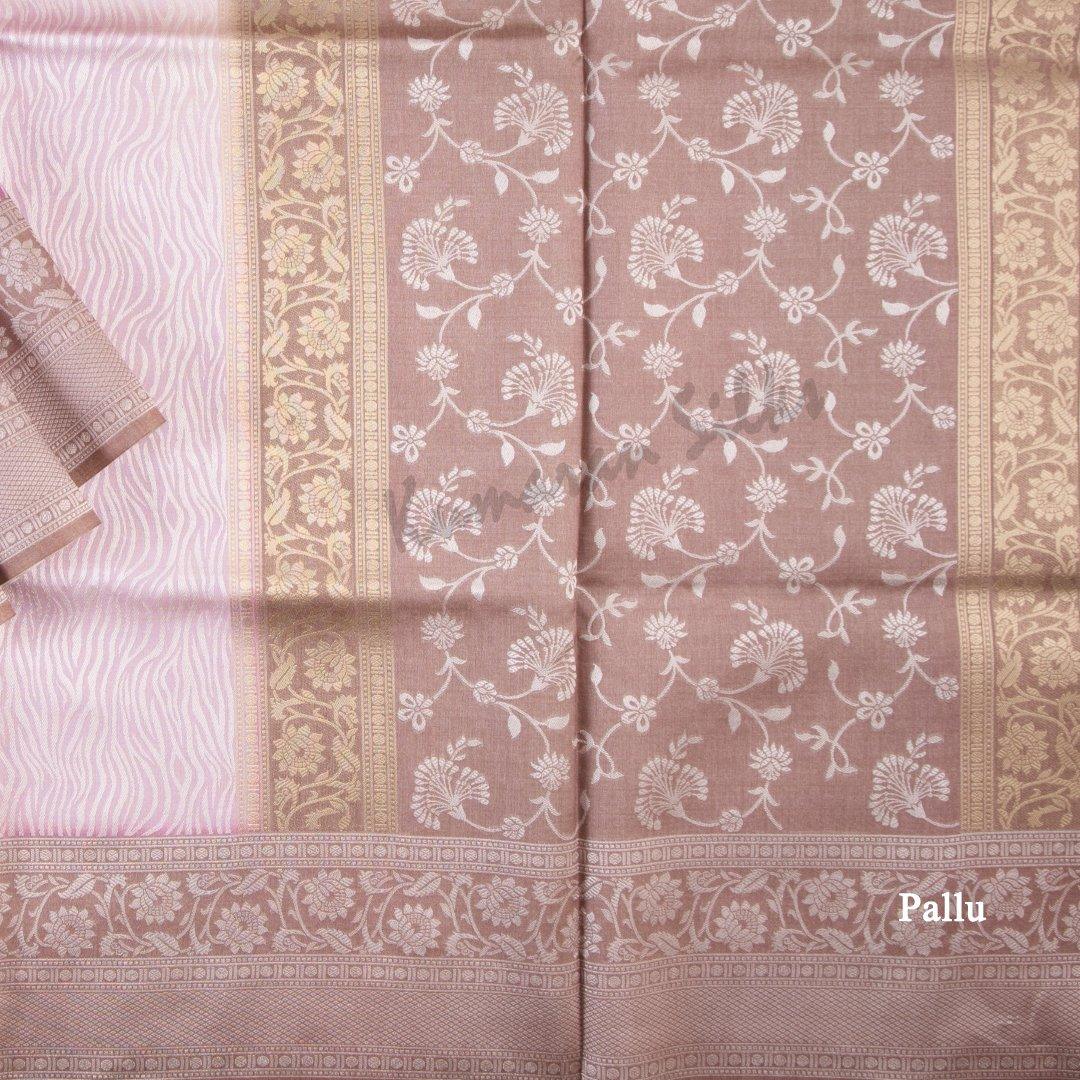 Semi Raw Silk Embossed Light Pink Saree With Brown Border - Kumaran Silks