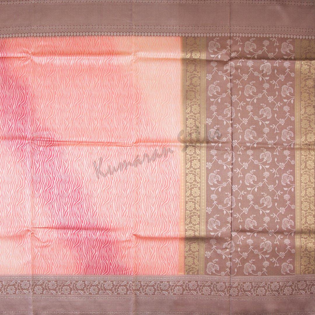 Semi Raw Silk Embossed Dark Peach Saree With Brown Border - Kumaran Silks