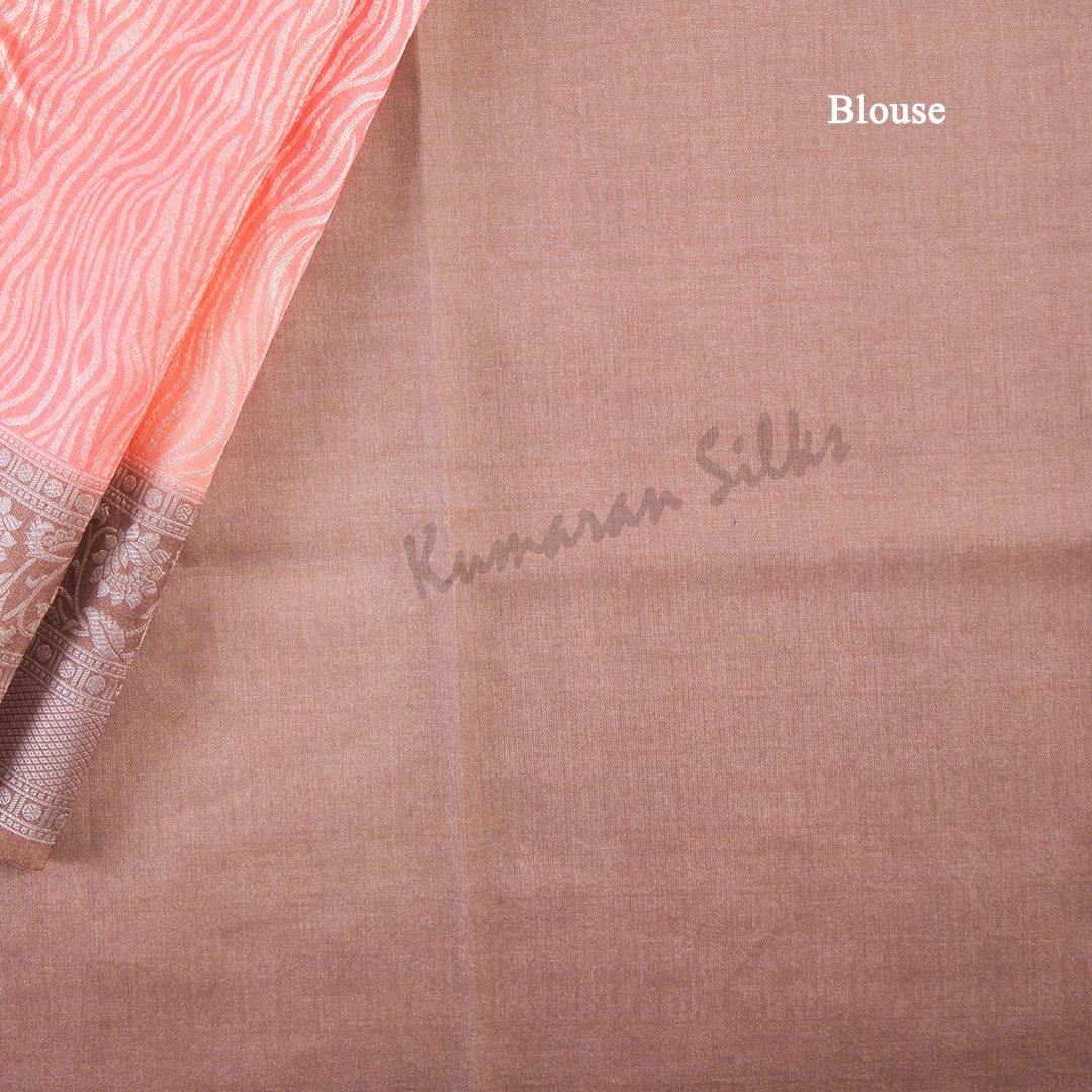 Semi Raw Silk Embossed Dark Peach Saree With Brown Border - Kumaran Silks