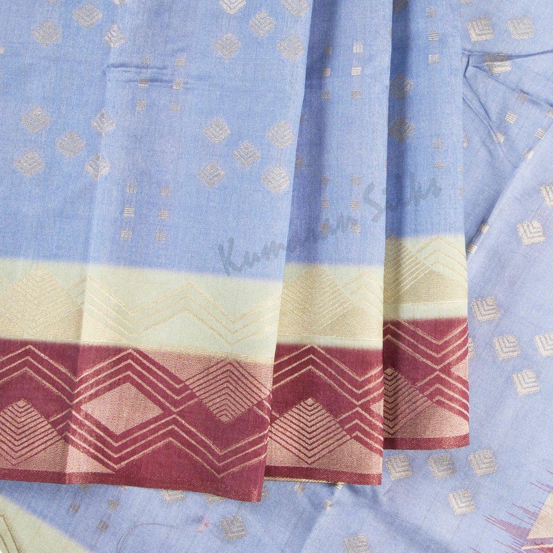 Semi Raw Silk Blue Saree With Two Colour Border - Kumaran Silks