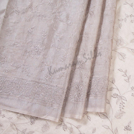 Semi Raw Silk Embroidered Grey Saree - Kumaran Silks