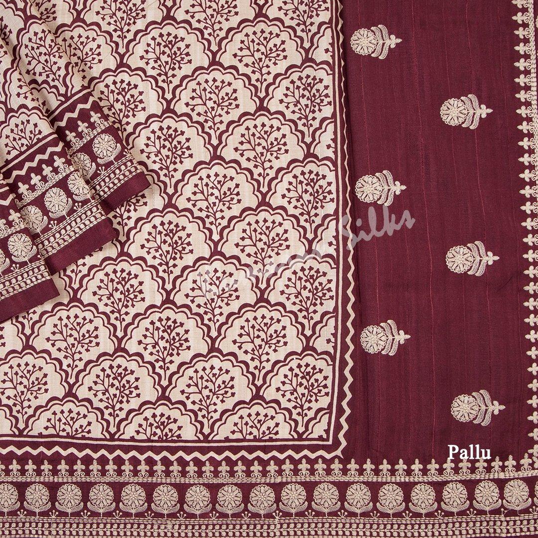 Semi Raw Silk Cream Printed Saree - Kumaran Silks