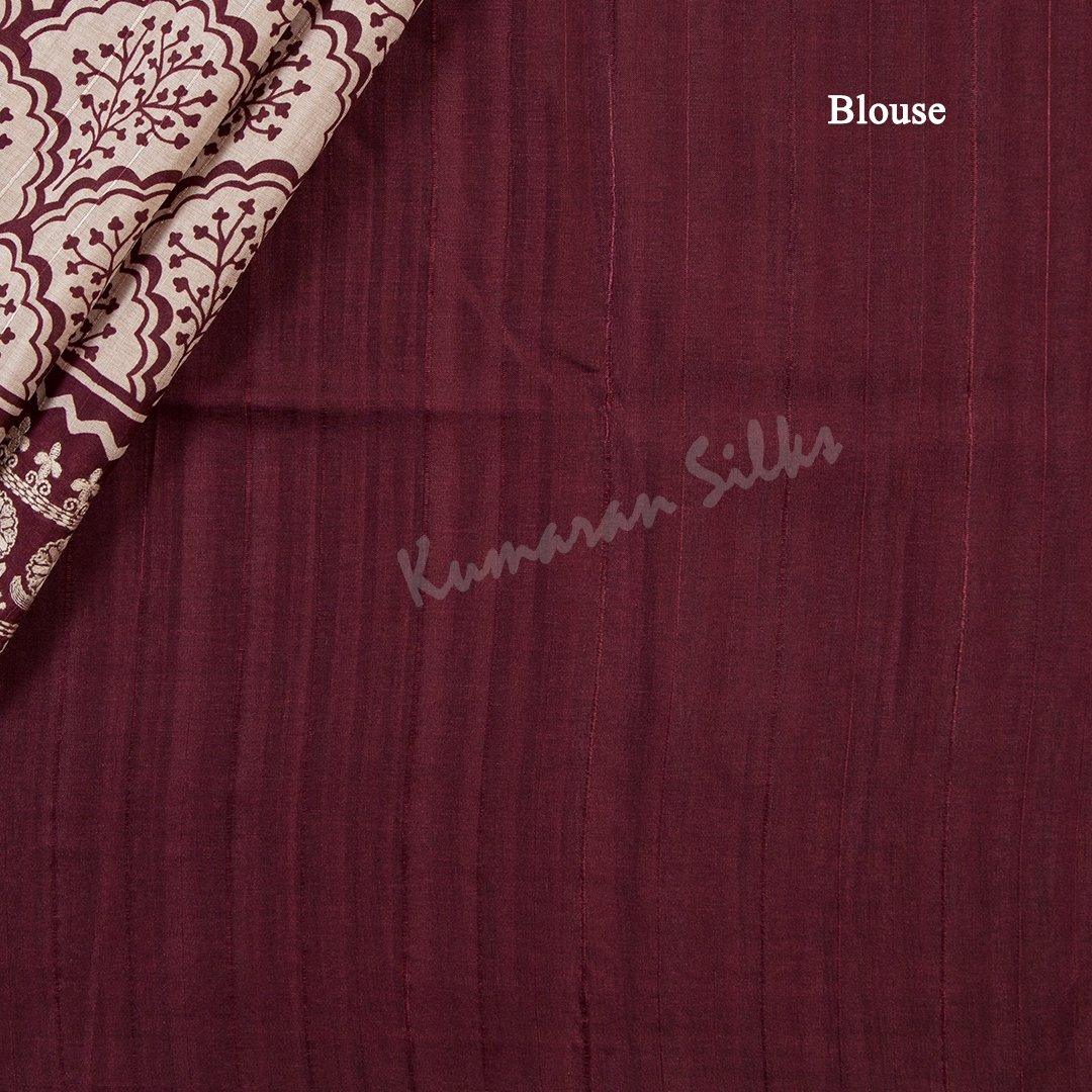 Semi Raw Silk Cream Printed Saree - Kumaran Silks