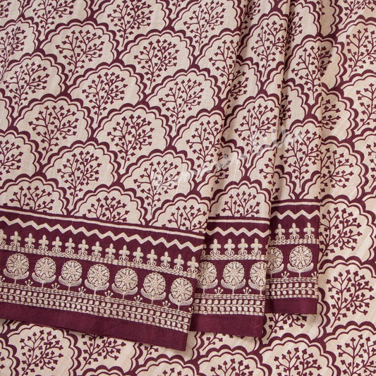 Semi Raw Silk Cream Printed Saree - Kumaran Silks