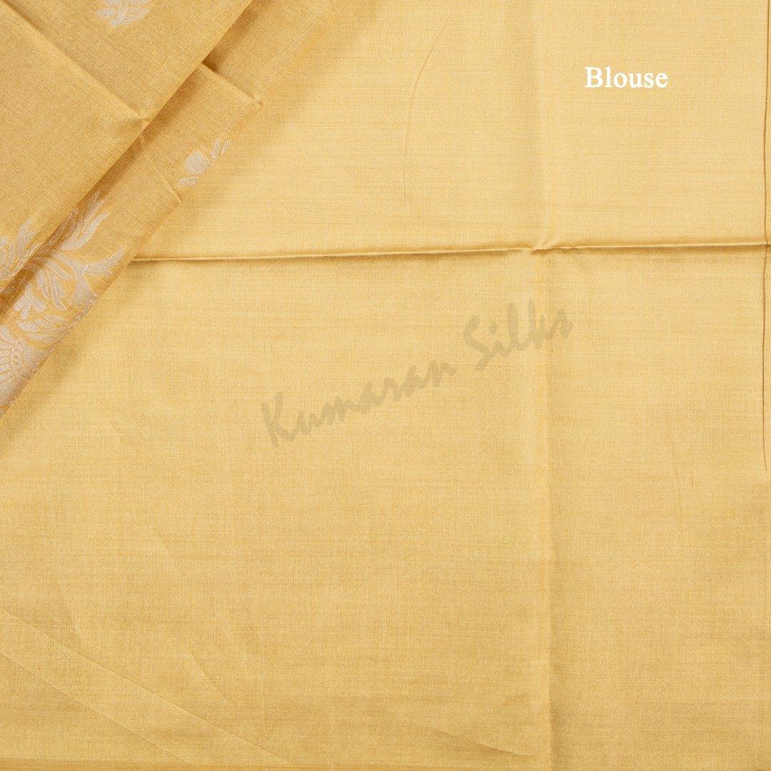 Semi Raw Silk Embossed Golden Yellow Saree With Silver Zari Buttas - Kumaran Silks