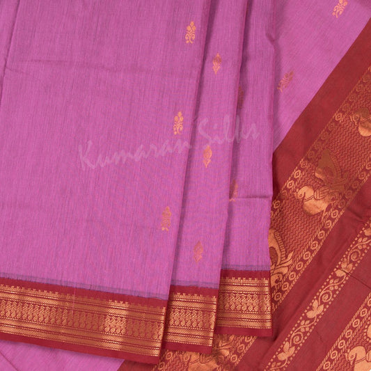 Kalyani Cotton Rose Pink Saree With Small Buttas And Maroon Border - Kumaran Silks