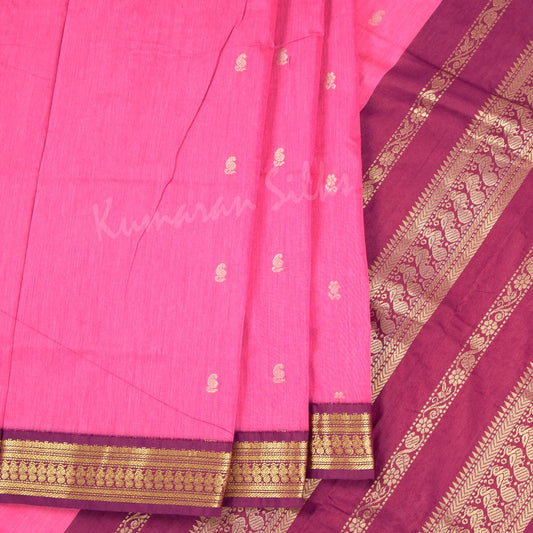 Kalyani Cotton Rose Pink Saree With Small Buttas And Maroon Border 02 - Kumaran Silks