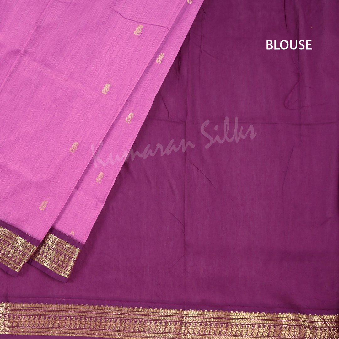 Kalyani Cotton Rose Pink Saree With Small Buttas And Purple Border - Kumaran Silks