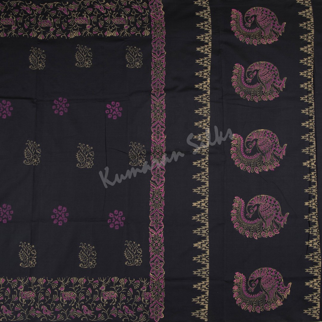 Poly Cotton Printed Black Saree - Kumaran Silks