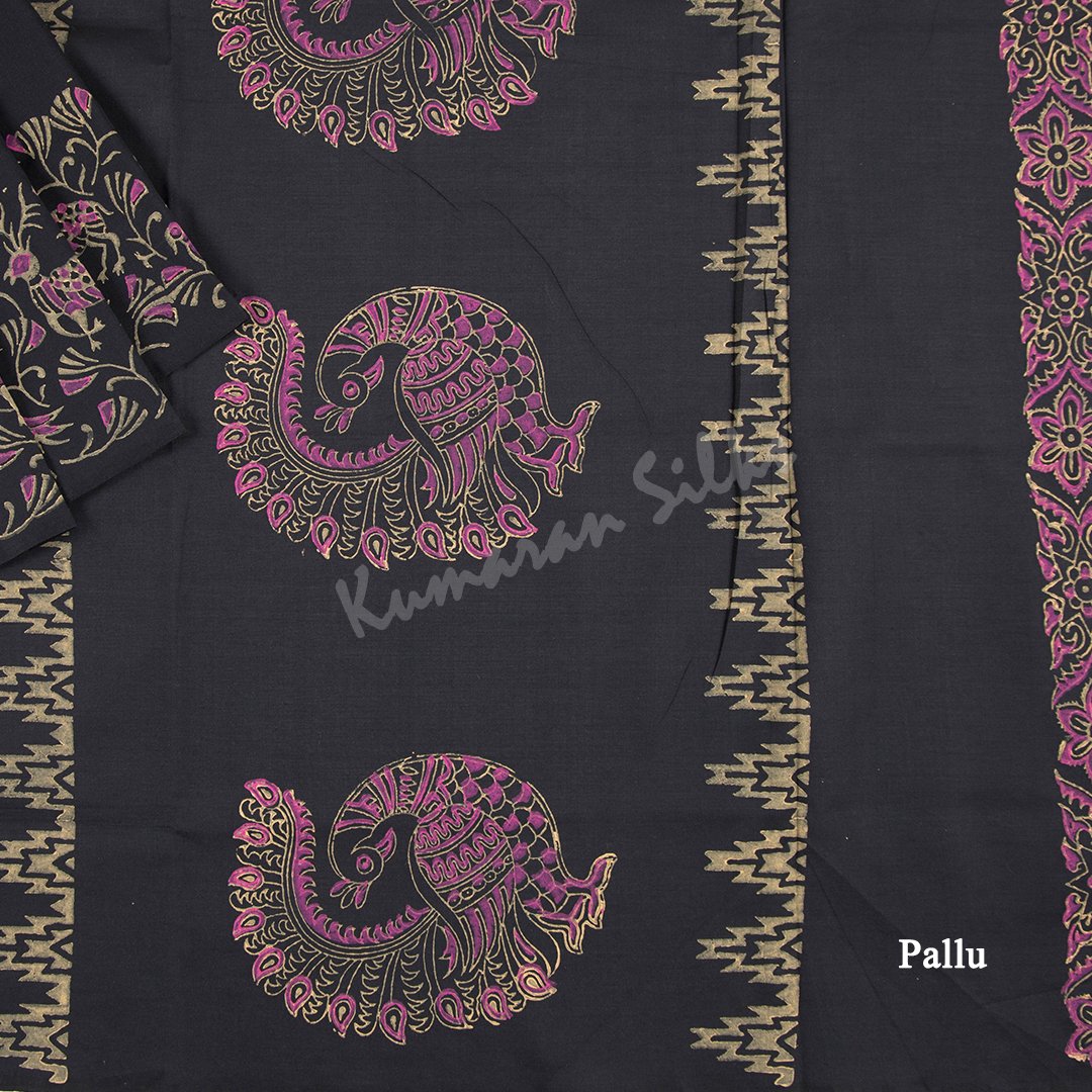 Poly Cotton Printed Black Saree - Kumaran Silks