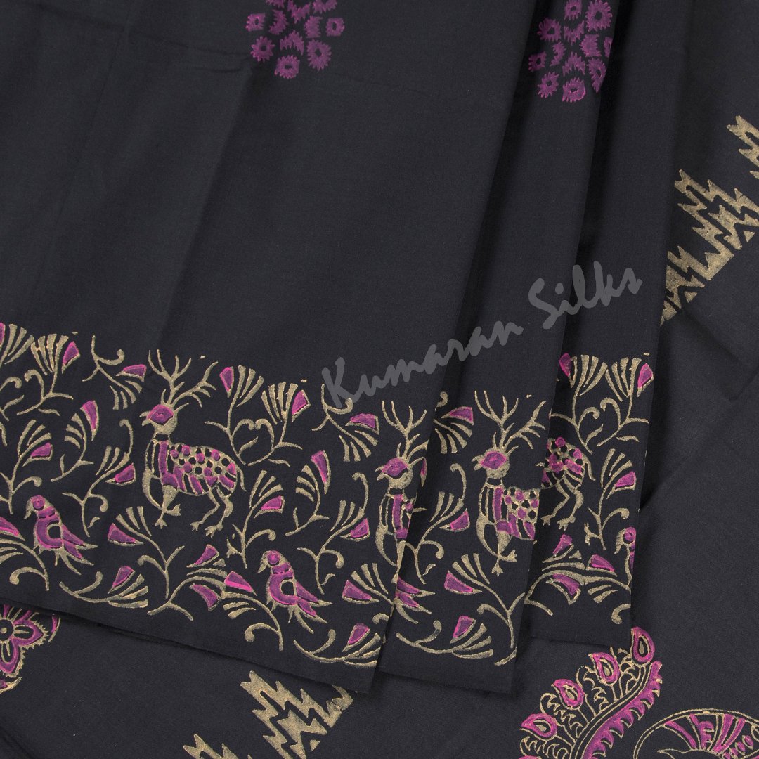 Poly Cotton Printed Black Saree - Kumaran Silks