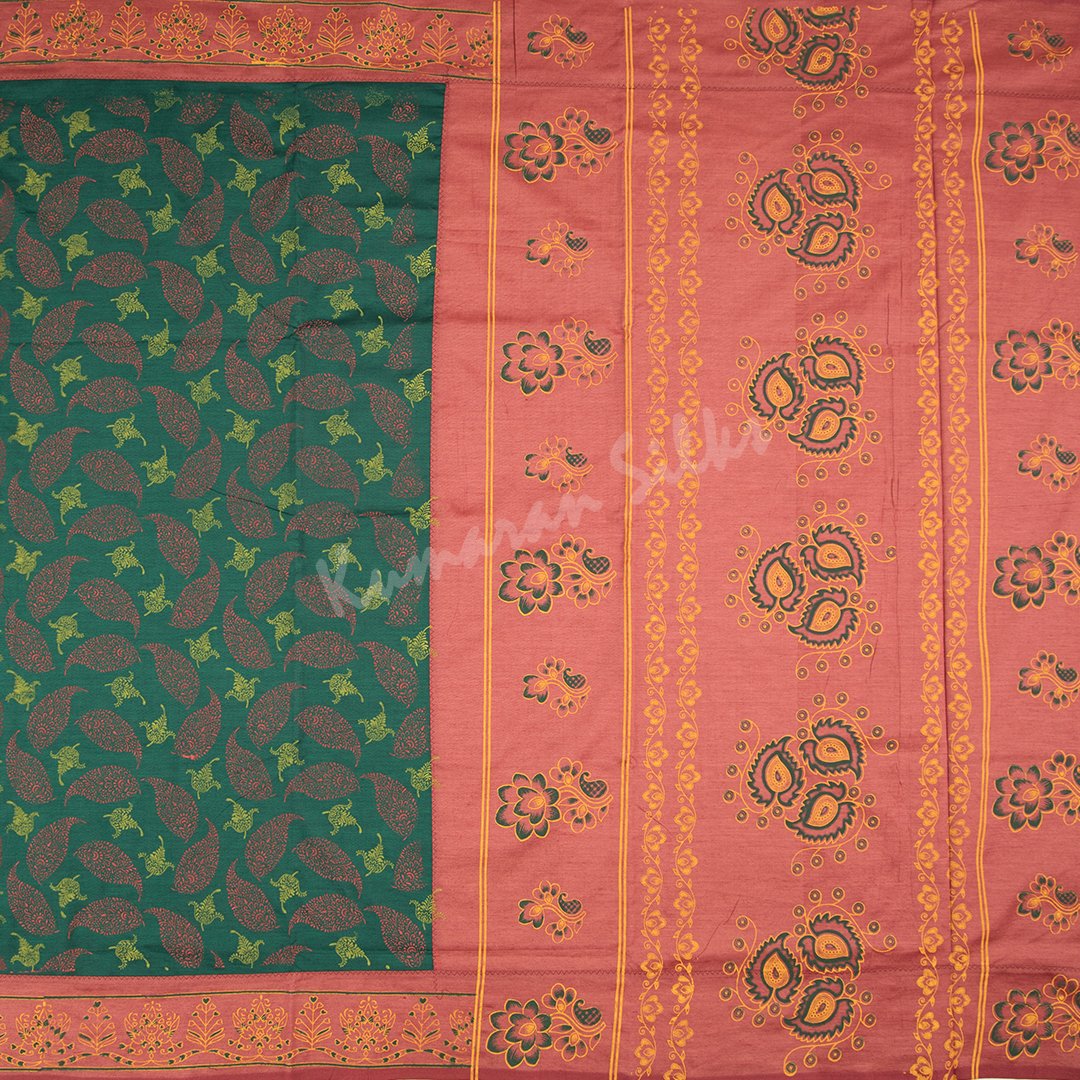 Poly Cotton Printed Dark Green Saree 02 - Kumaran Silks