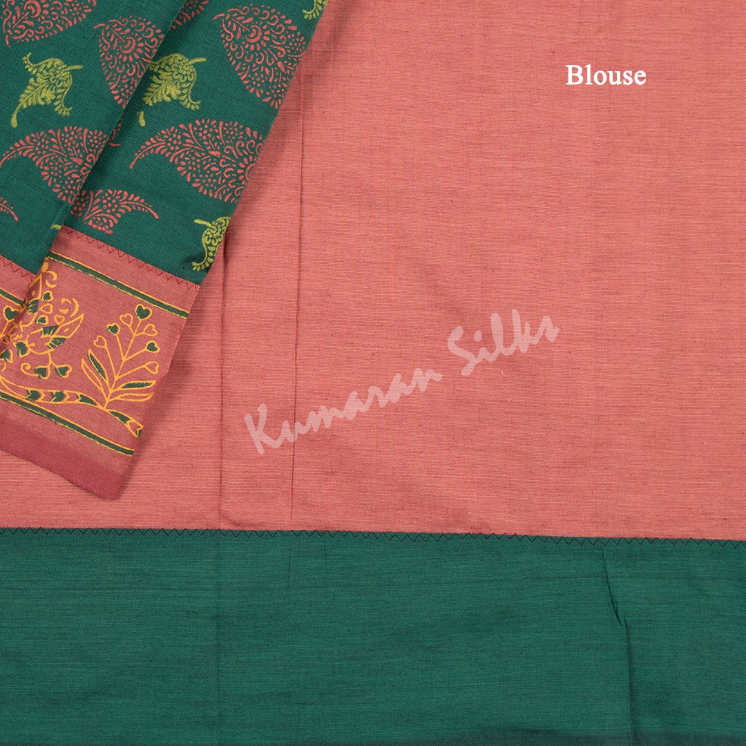 Poly Cotton Printed Dark Green Saree 02 - Kumaran Silks