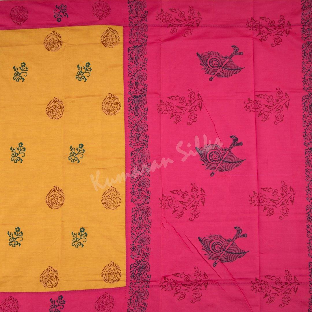 Poly Cotton Printed Mango Yellow Saree - Kumaran Silks