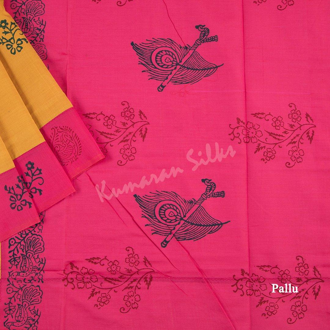 Poly Cotton Printed Mango Yellow Saree - Kumaran Silks