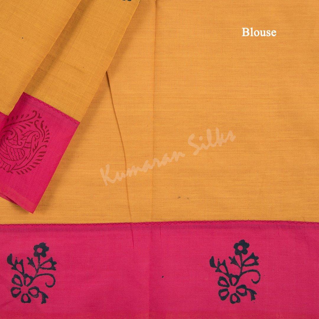 Poly Cotton Printed Mango Yellow Saree - Kumaran Silks