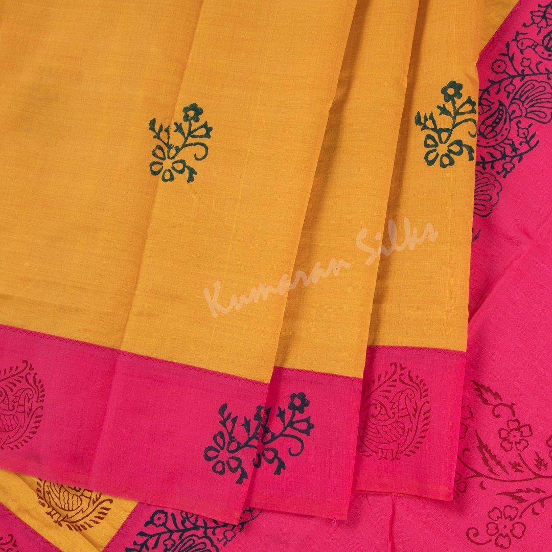 Poly Cotton Printed Mango Yellow Saree - Kumaran Silks