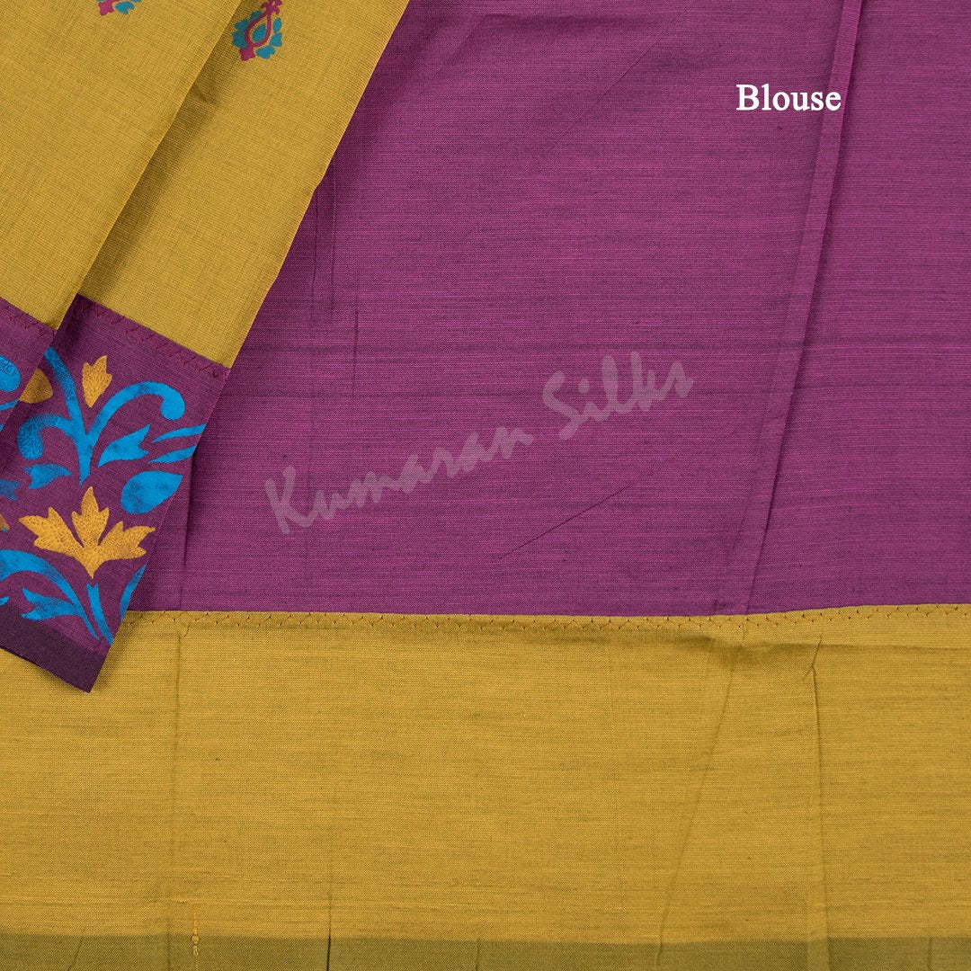 Poly Cotton Printed Olive Green Saree 04 - Kumaran Silks