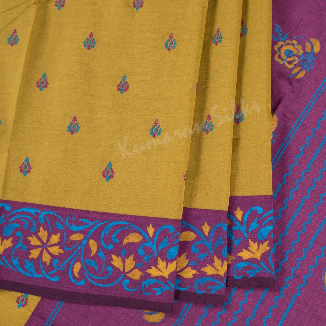 Poly Cotton Printed Olive Green Saree 04 - Kumaran Silks