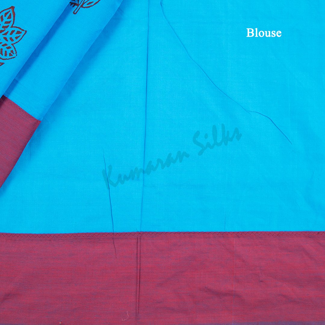 Poly Cotton Printed Azure Blue Saree - Kumaran Silks