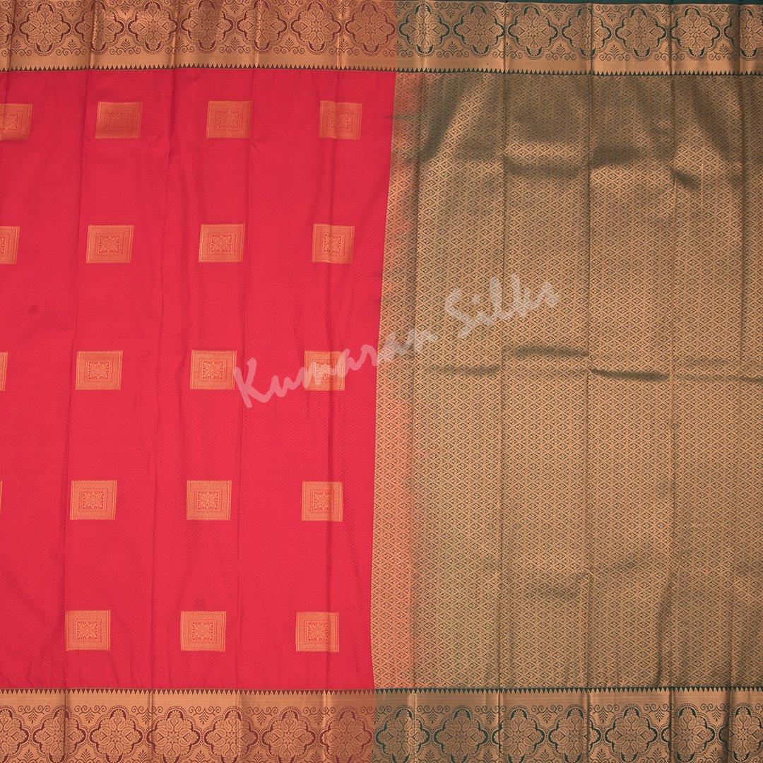 Art Silk Ferrari Red Saree With Square Design - Kumaran Silks