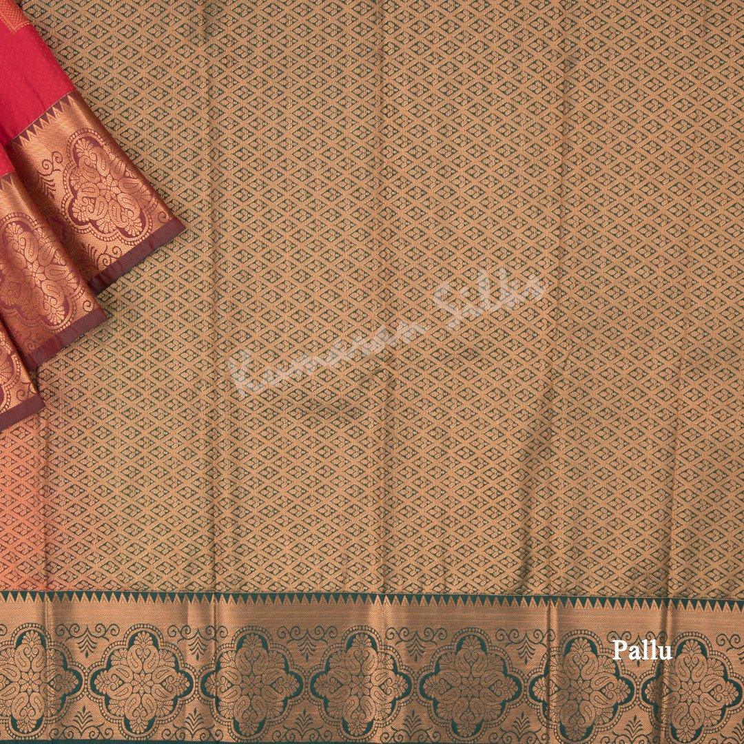 Art Silk Ferrari Red Saree With Square Design - Kumaran Silks