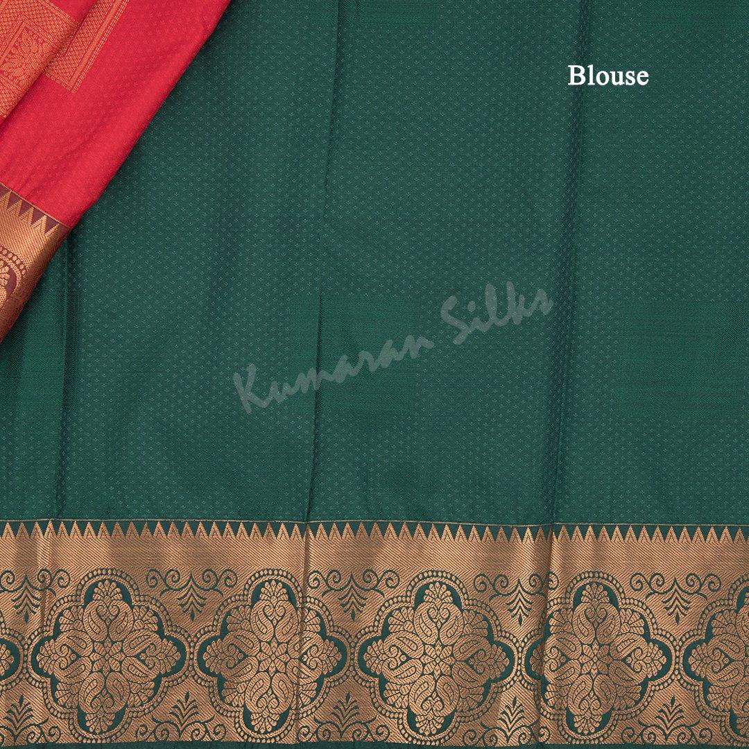 Art Silk Ferrari Red Saree With Square Design - Kumaran Silks