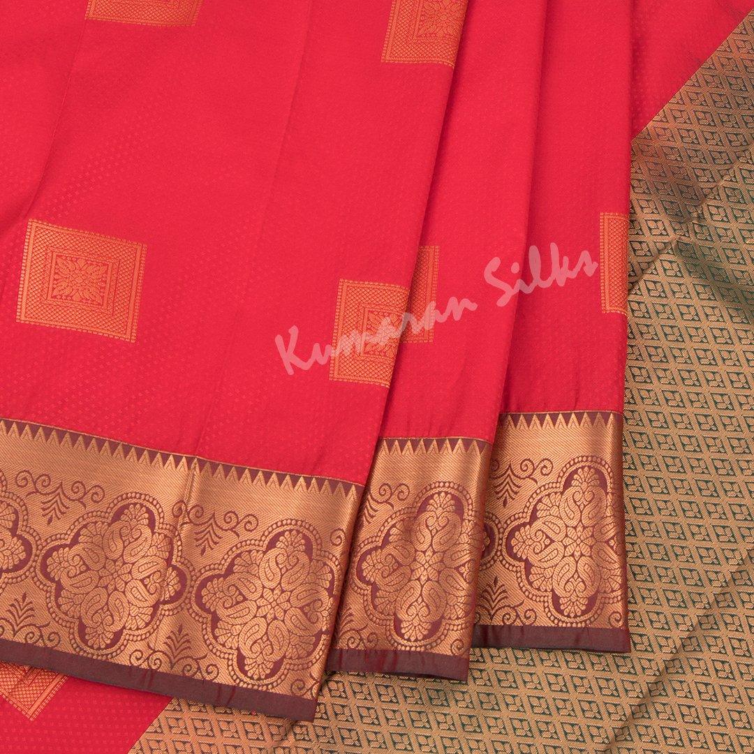 Art Silk Ferrari Red Saree With Square Design - Kumaran Silks