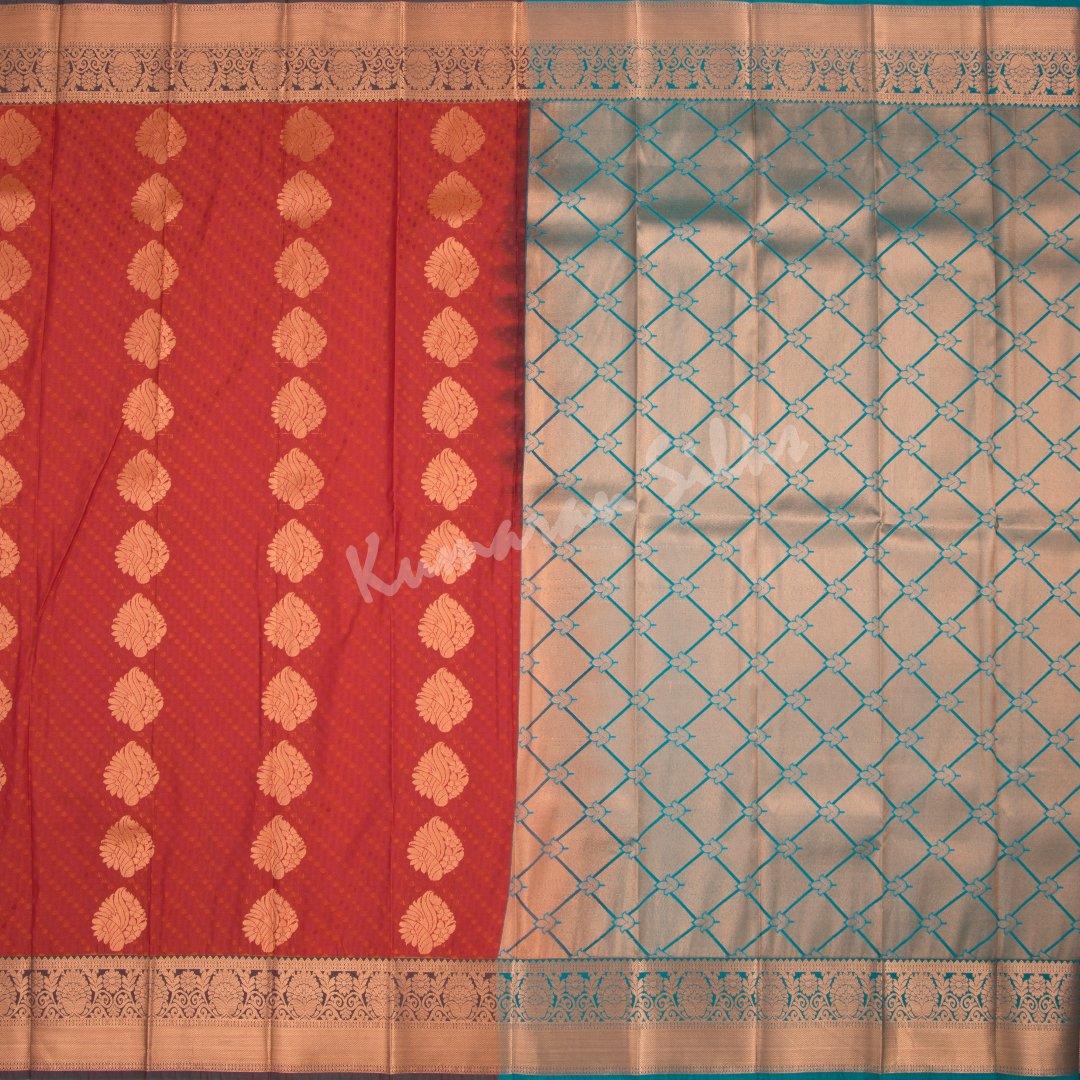 Art Silk Crimson Red Saree With Leaf Design On The Body - Kumaran Silks