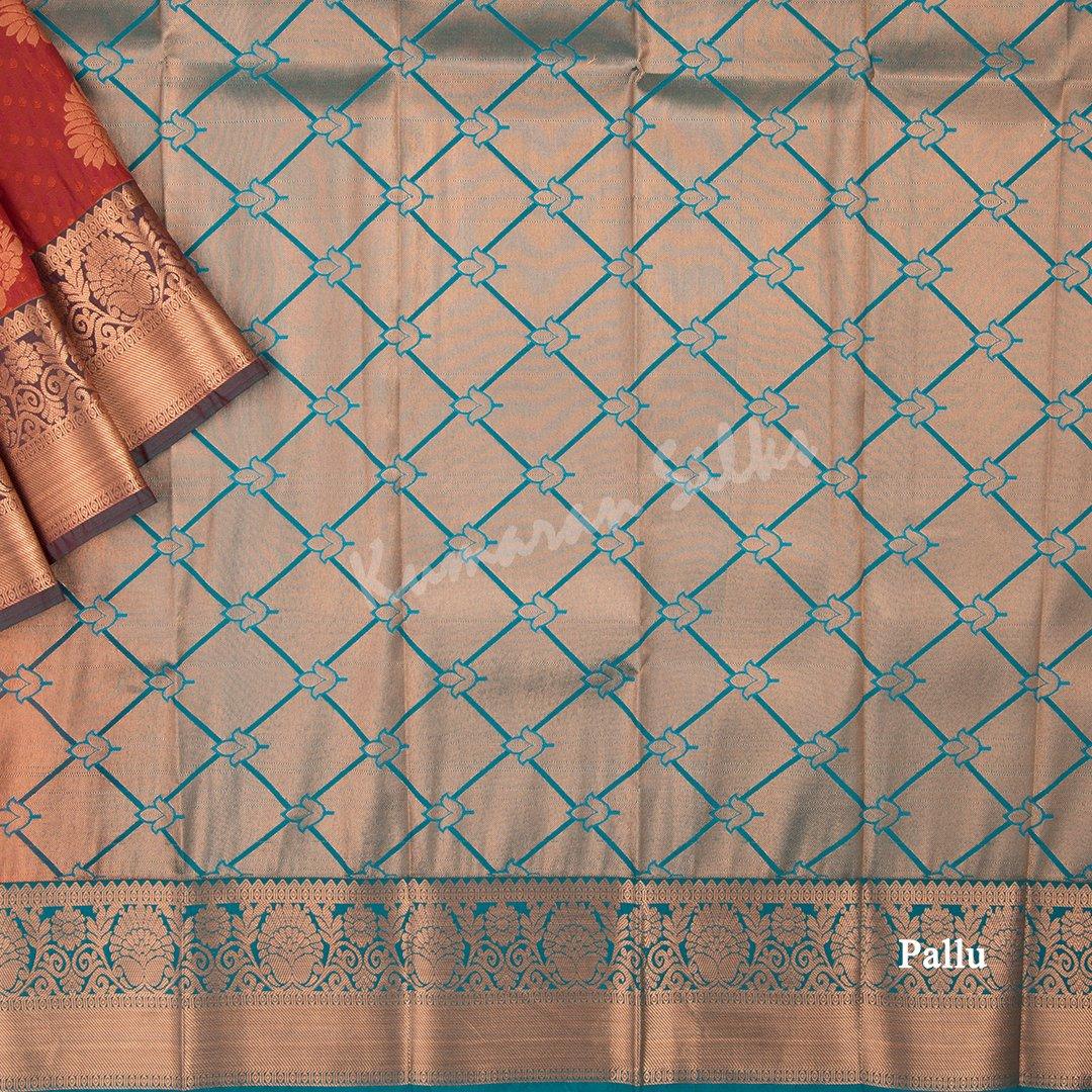 Art Silk Crimson Red Saree With Leaf Design On The Body - Kumaran Silks