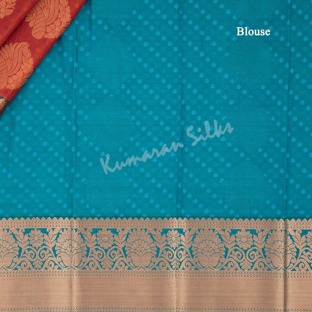 Art Silk Crimson Red Saree With Leaf Design On The Body - Kumaran Silks