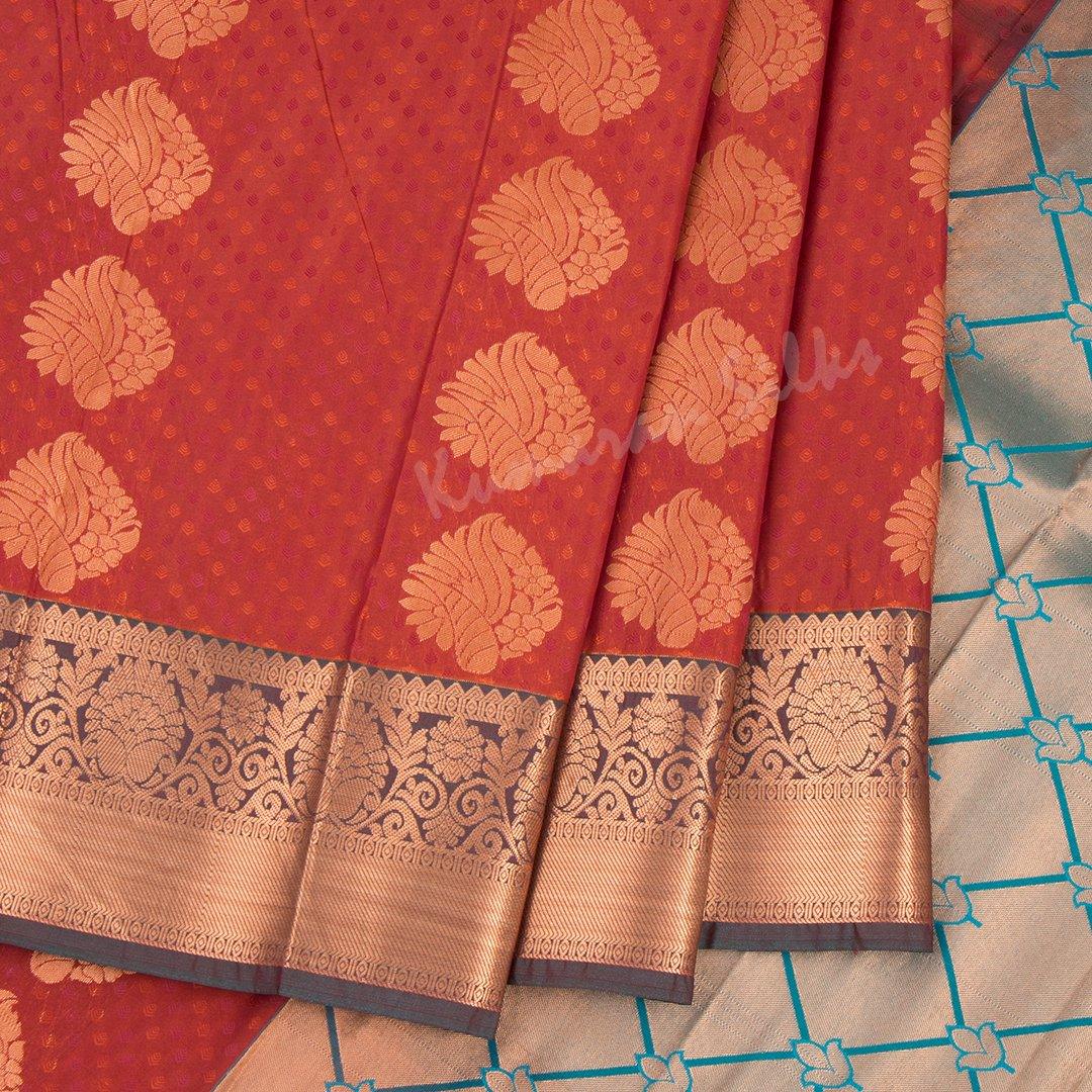 Art Silk Crimson Red Saree With Leaf Design On The Body - Kumaran Silks