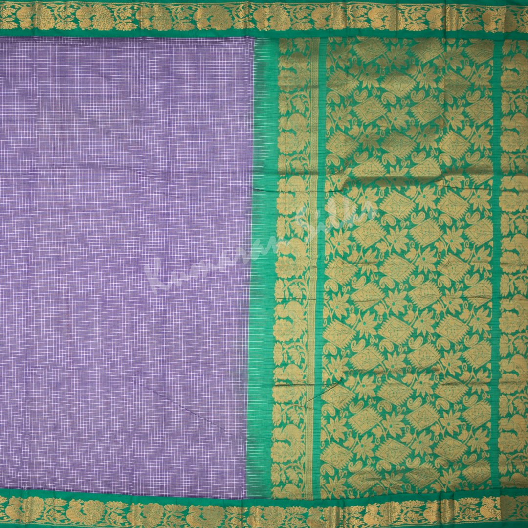 Gadwal Cotton Violet Checked Saree Without Blouse - Kumaran Silks