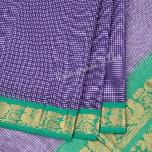 Gadwal Cotton Violet Checked Saree Without Blouse - Kumaran Silks