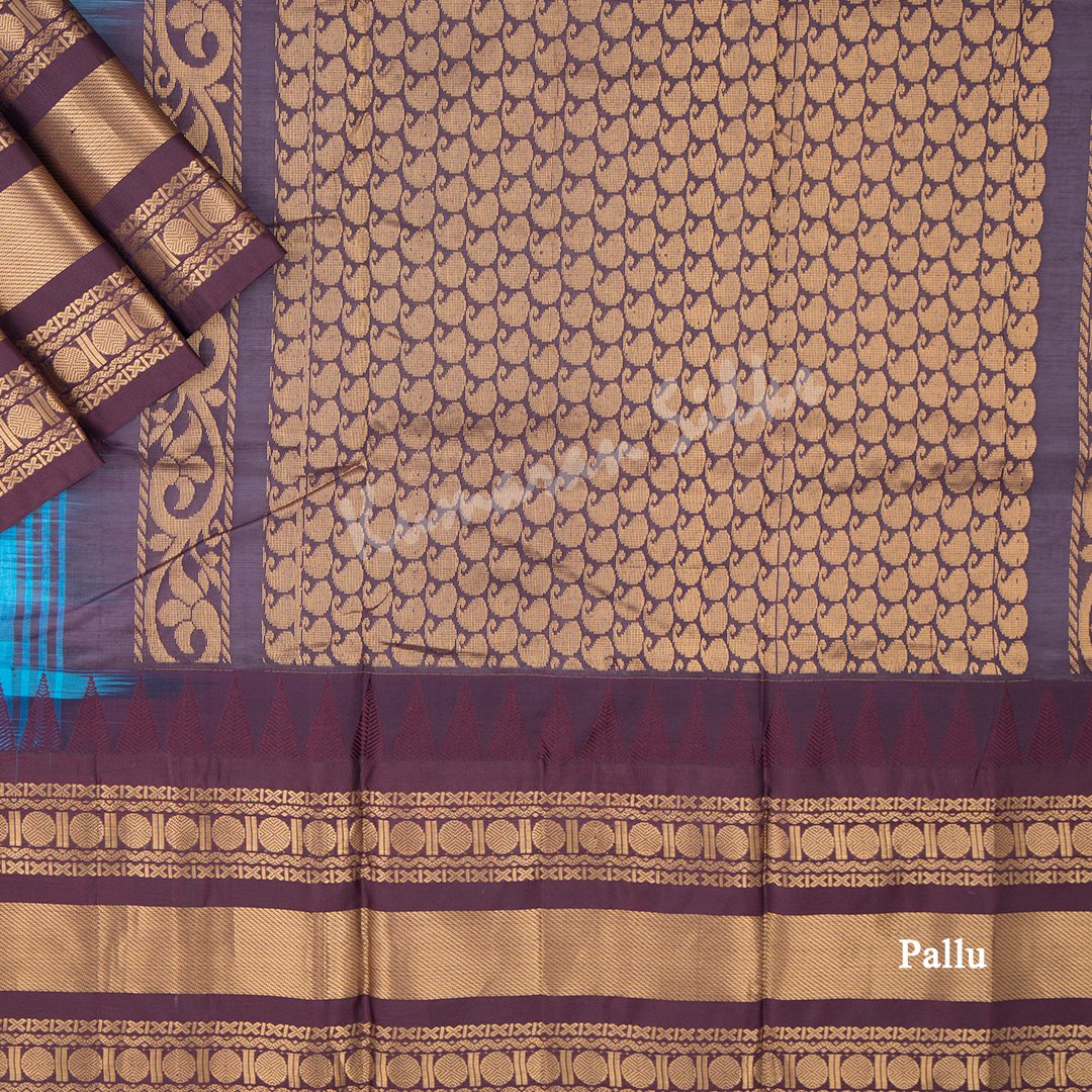 Gadwal Cotton Blue Saree With Small Buttas On The Body Without Blouse - Kumaran Silks