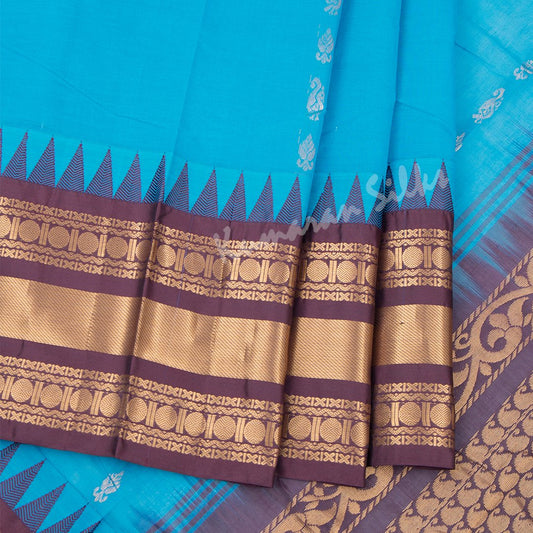 Gadwal Cotton Blue Saree With Small Buttas On The Body Without Blouse - Kumaran Silks