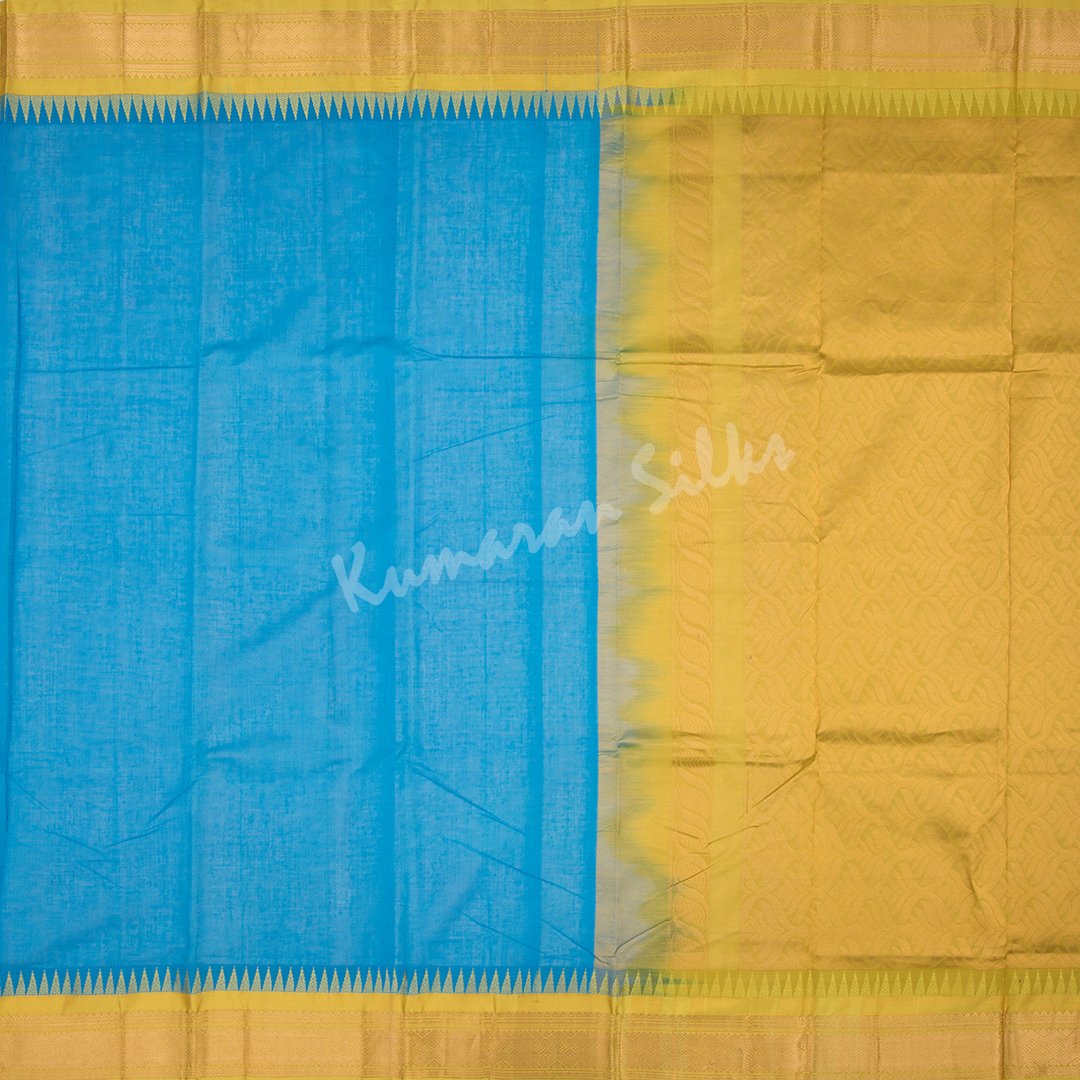 Gadwal Cotton Light Blue Plain Saree Without Blouse - Kumaran Silks