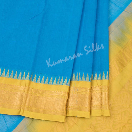Gadwal Cotton Light Blue Plain Saree Without Blouse - Kumaran Silks
