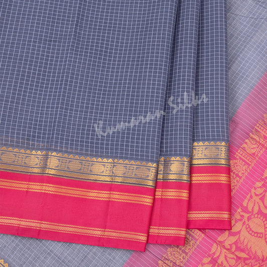 Gadwal Cotton Dark Grey Checked Saree Without Blouse - Kumaran Silks