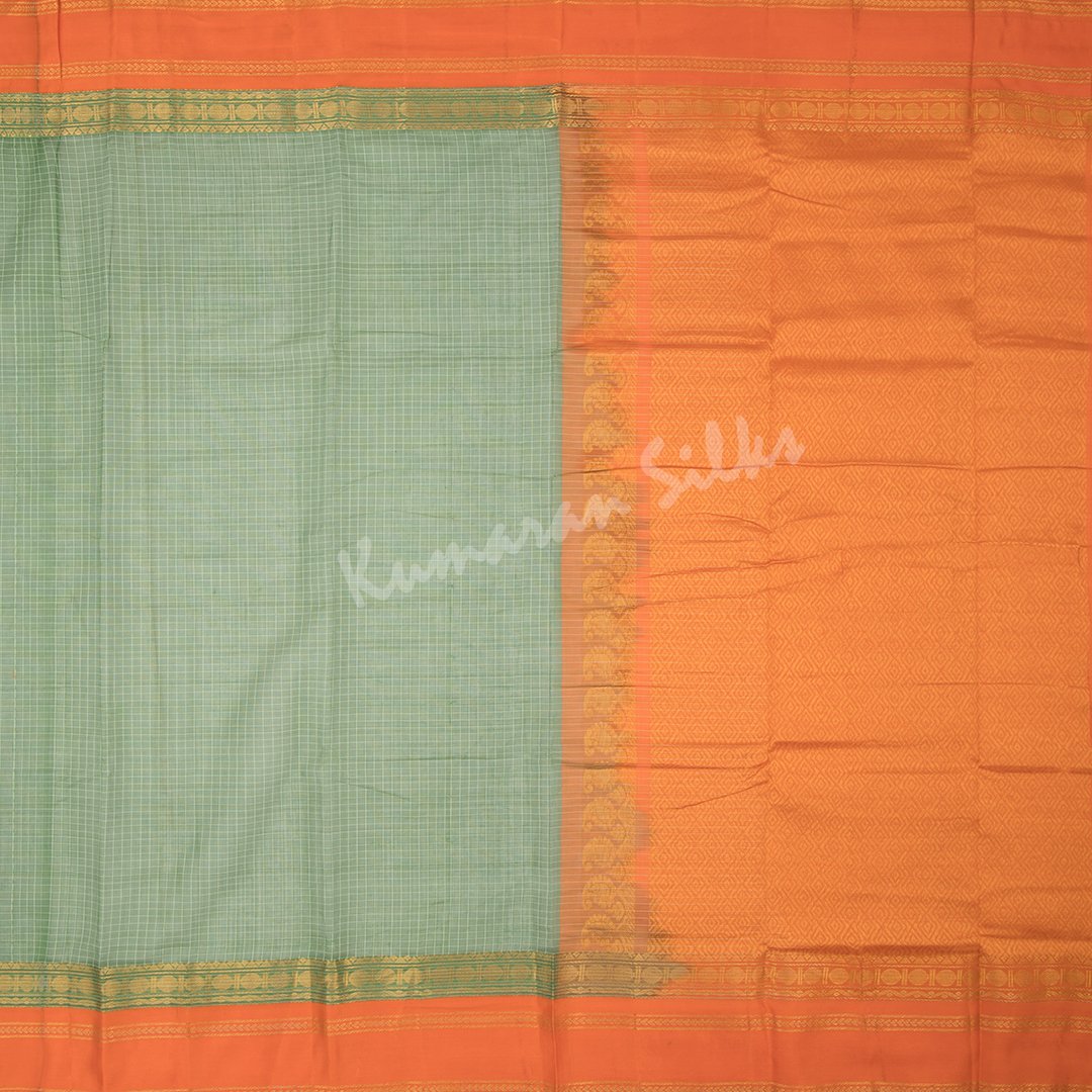 Gadwal Cotton Olive Green Checked Saree Without Blouse - Kumaran Silks