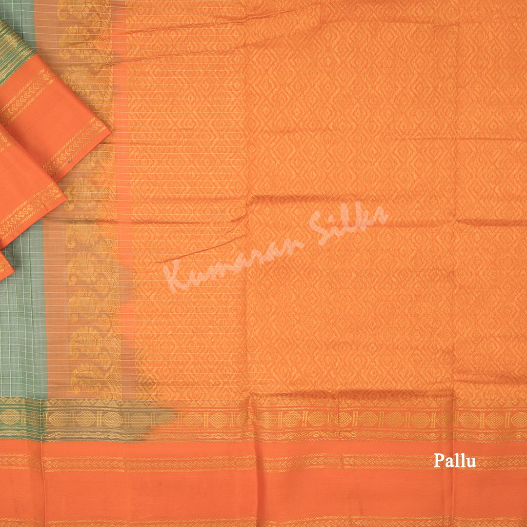 Gadwal Cotton Olive Green Checked Saree Without Blouse - Kumaran Silks