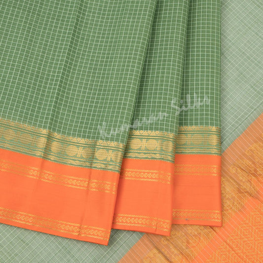 Gadwal Cotton Olive Green Checked Saree Without Blouse - Kumaran Silks