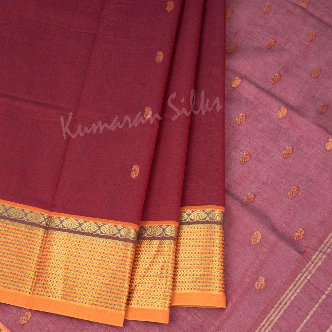 Venkatagiri Handloom Cotton Dark Red Saree Without Blouse