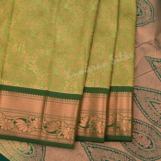 Semi Silk Brocade Light Green Zari Worked Saree - Kumaran Silks