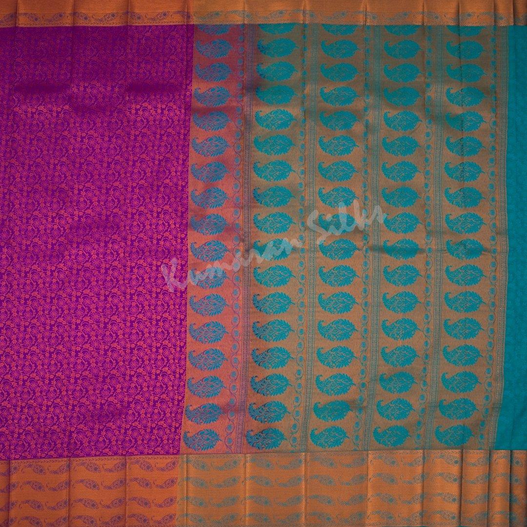 Semi Silk Purple Zari Worked Saree With Floral Motif - Kumaran Silks