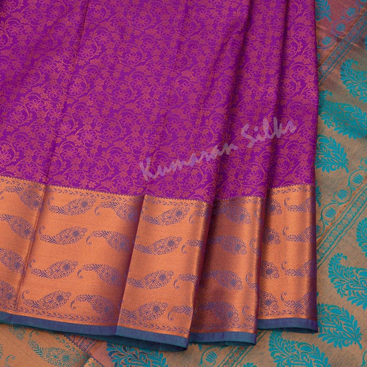 Semi Silk Purple Zari Worked Saree With Floral Motif - Kumaran Silks