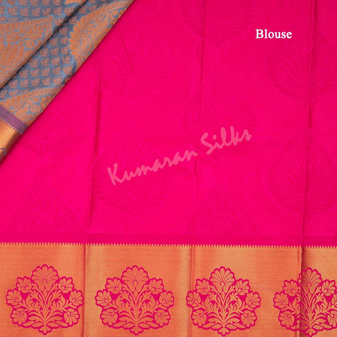 Semi Silk Brocade Greyish Blue Zari Worked Saree - Kumaran Silks